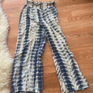 Blue and white tie die cotton pants